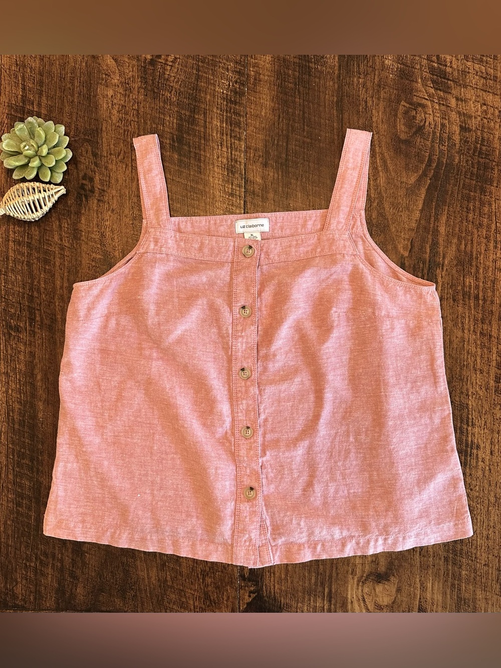 Liz Claiborne | Dusty Rose Button-Up Linen Blend Tank Top, Size XL, NWT